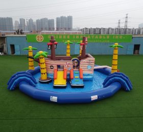 T6-607 Πειρατές θέμα κινητό πάρκο νερό φουσκωτή πισίνα με διαφάνειες για πάρτι για παιδιά